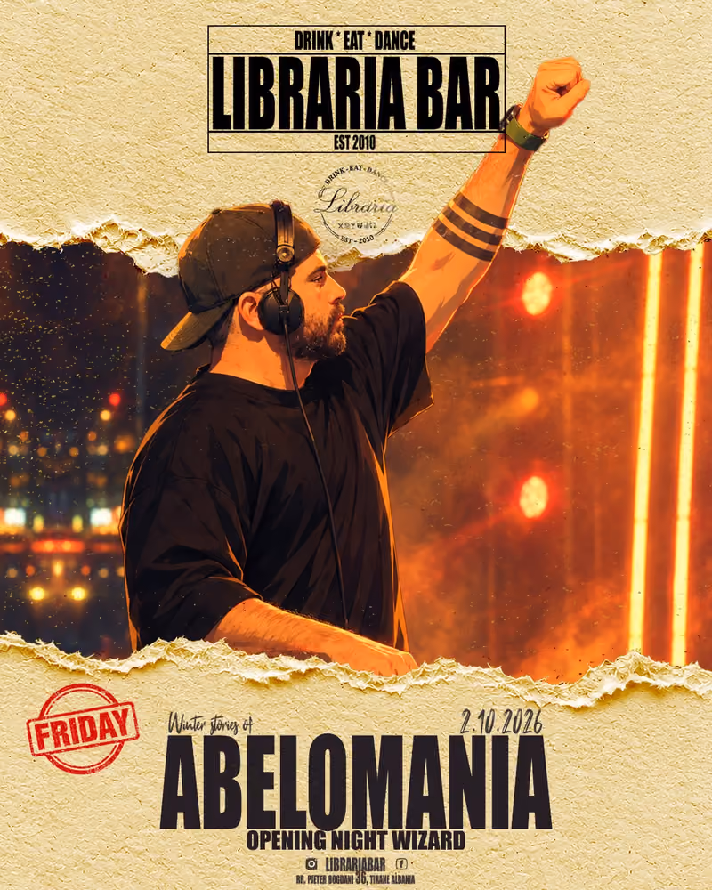 Abelomania flyer — Libraria Bar, Tirana