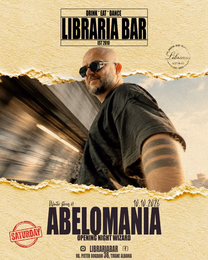 Abelomania flyer — Libraria Bar, Tirana