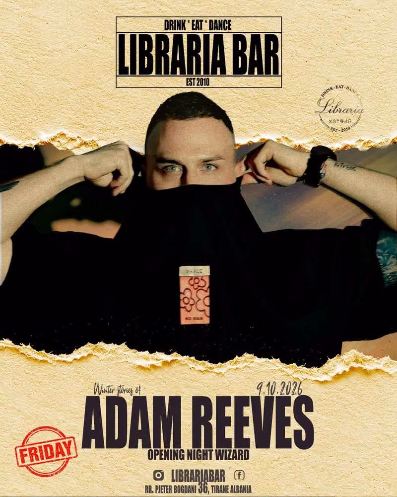 Adam Reeves flyer — Libraria Bar, Tirana