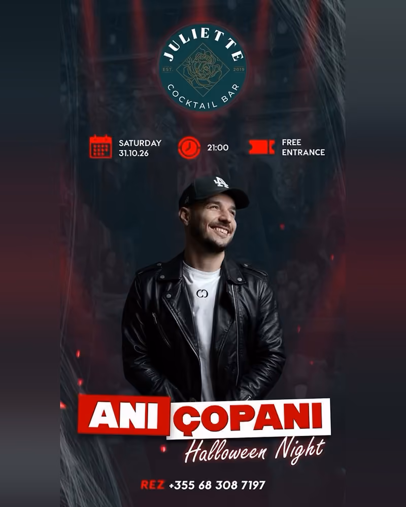 Ani Çopani Halloween Night flyer — Juliette Cocktail Bar, Tirana