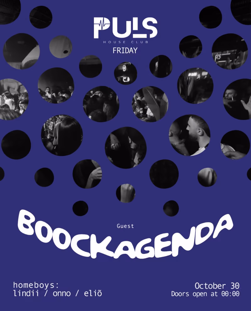 Boockagenda flyer — Puls House Club, Tirana