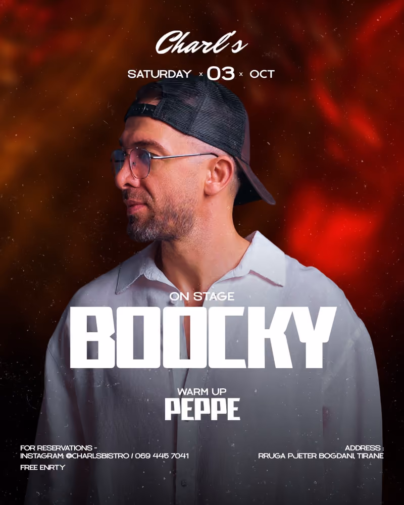 Boocky flyer — Charl's Bistro, Tirana