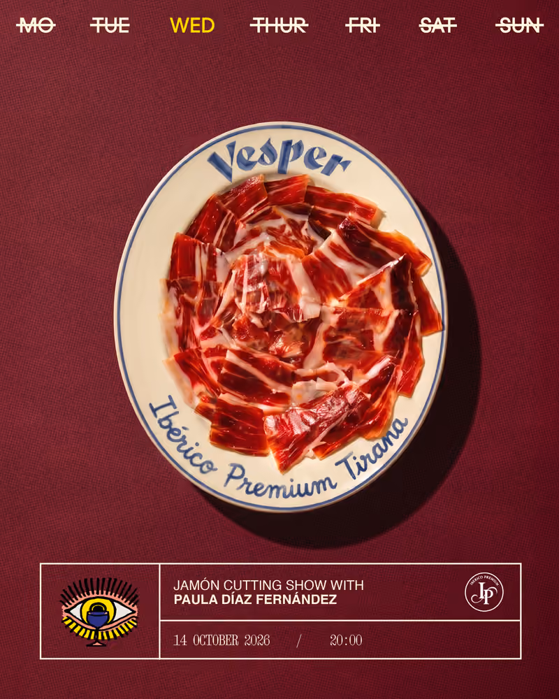 Jamón Cutting Show with Paula Díaz Fernández flyer — Vesper Tirana