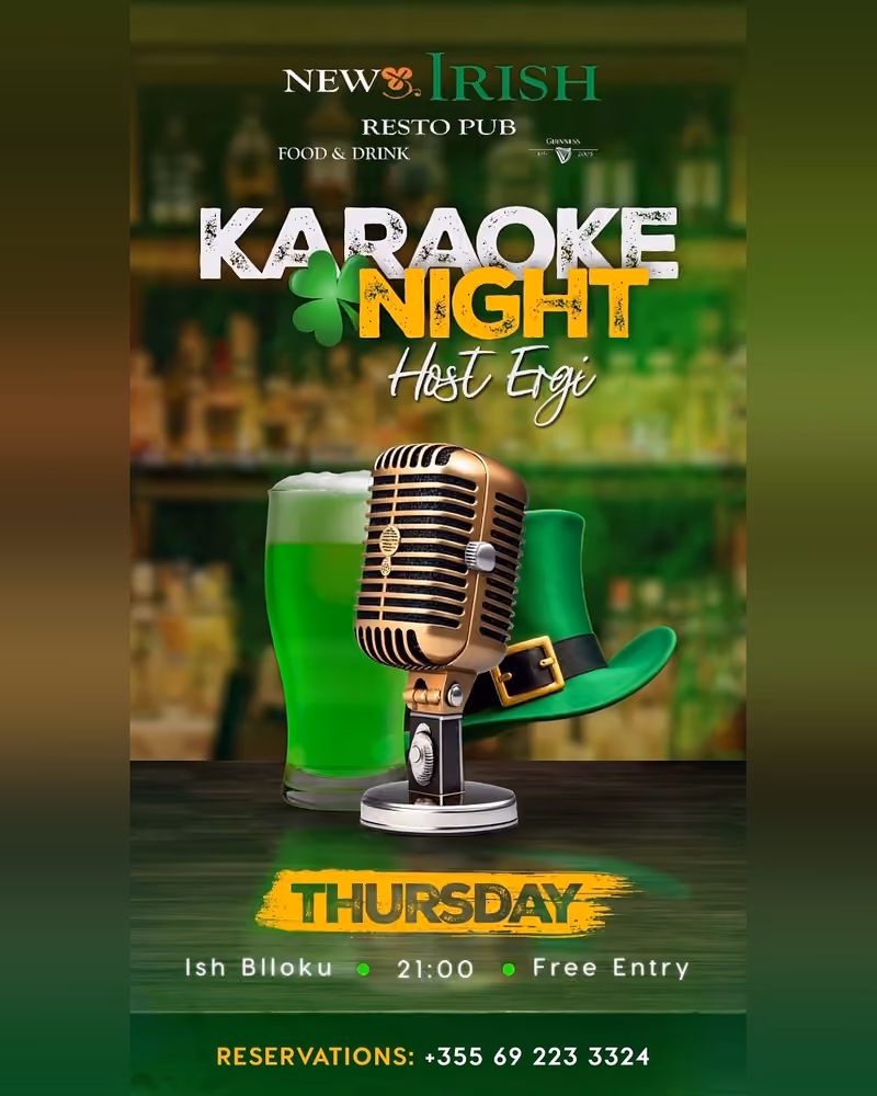Karaoke Night flyer — New Irish Pub, Tirana