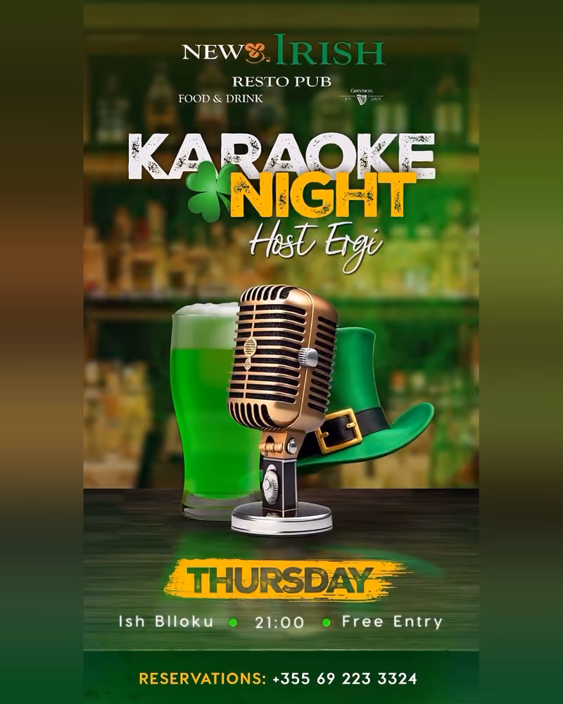 Karaoke Night flyer — New Irish Pub, Tirana
