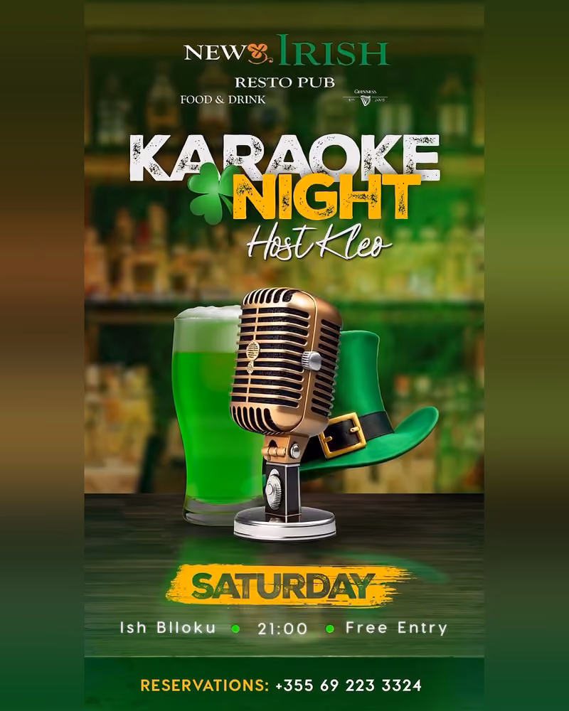Karaoke Night flyer — New Irish Pub, Tirana