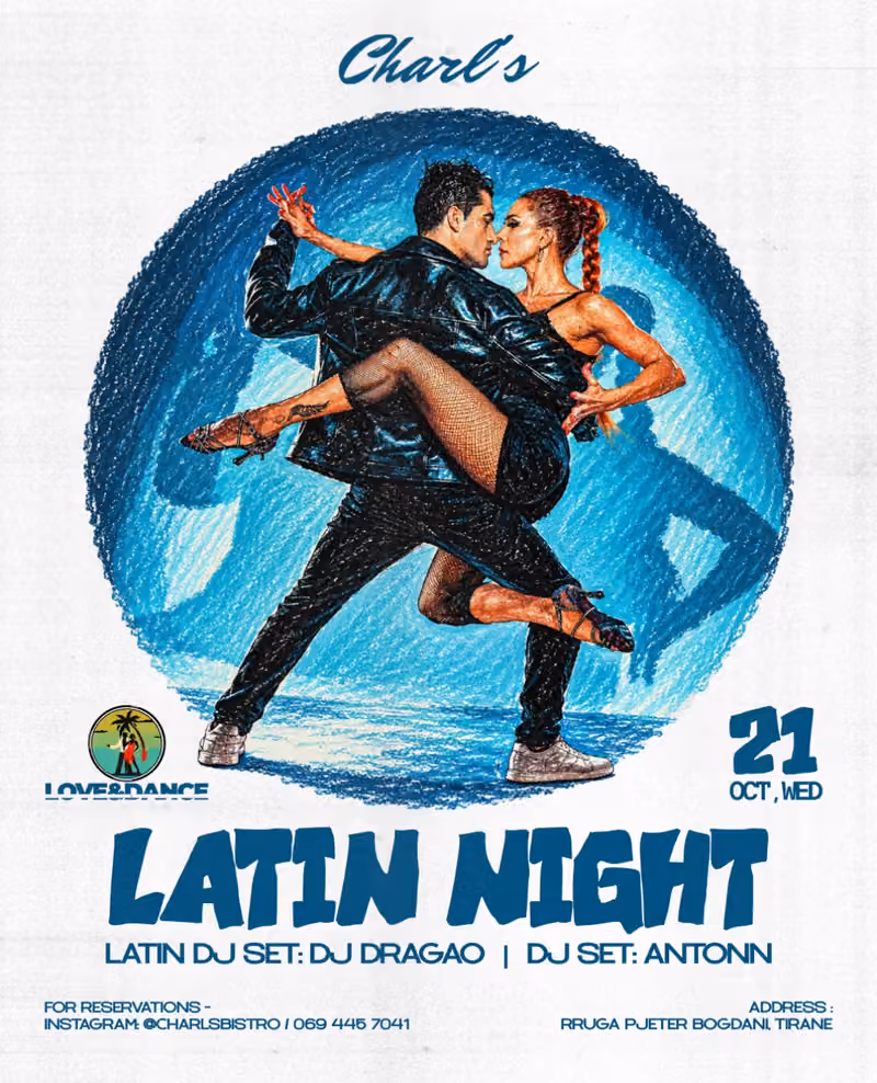 Latin Night flyer — Charl's Bistro, Tirana