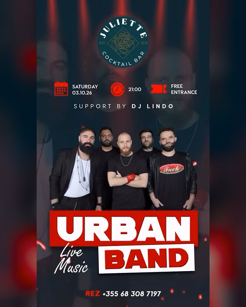 Urban Band flyer — Juliette Cocktail Bar, Tirana